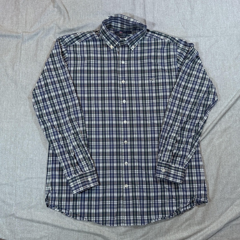Vineyard Vines Shirt‎ Mens Large Plaid Slim Fit Tucker Whale Preppy Casual